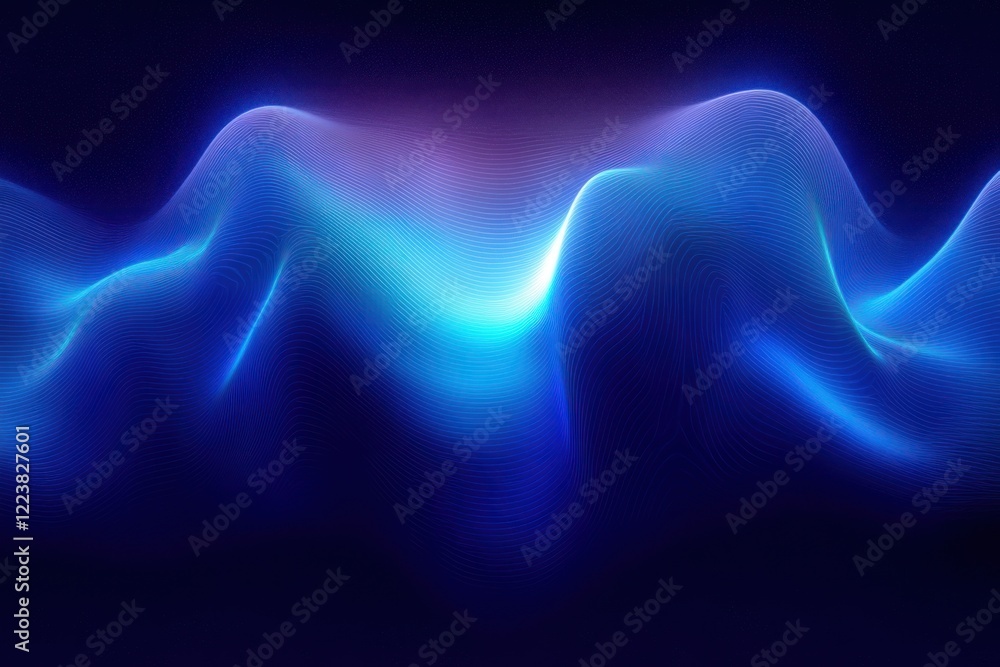 Poster abstract flowing waves in blue gradient creating futuristic digital landscape of technology and inno