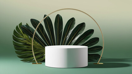 A minimalist pedestal or platform set against a gradient green background