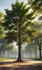 Individual tree standing tall in a park setting , foliage, plant