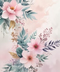 Watercolor Brushstroke Background with Pastel Colors and Floral Elements ,  elements,  brushstrokes