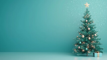 Fototapeta premium Festive Christmas Tree in Aqua Background
