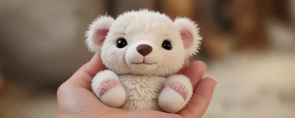 Soft focus adorable infant hands holding tiny stuffed animal, baby,  soft