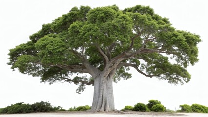 Large Green Tree on White Background