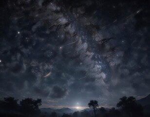 Naklejka premium Starry night sky with twinkling stars on a dark canvas, darkness, stars