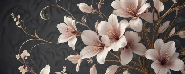 Whimsical floral flourish with curved lines and petal-like shapes ,  elegance,  graphic