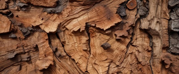 Rough bark texture with visible ridges and grooves on wooden background,  rustic,  forest floor,  nature photography