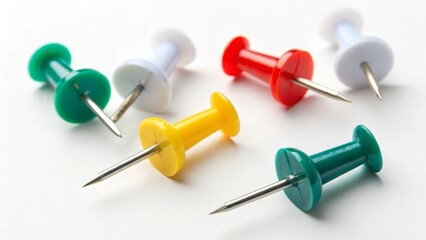 Assorted Pushpins on White Background