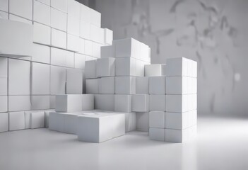 Shifting white cube blocks on a clean and simple background ,  shifting cubes,  visual interest,  interior design