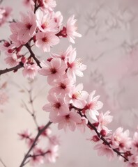 Obraz premium Watercolor cherry blossom branches in pale pink hues, nature prints , soft focus