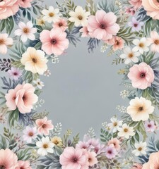 Watercolor floral wreath vector pattern with pastel colors and delicate flowers ,  bohemian style,  nature-inspired art