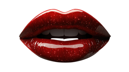 Red Lips Glossy: A closeup shot of perfectly sculpted lips adorned with vibrant red lipstick and a glossy finish, capturing the seductive and alluring nature of feminine beauty.  