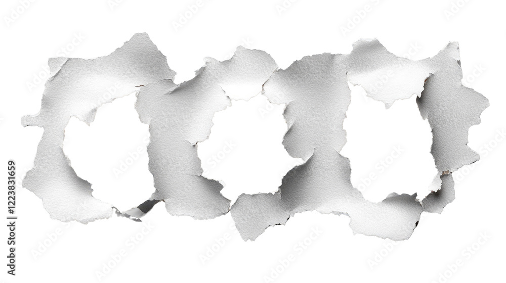Aufkleber torn paper holes: three perfectly round holes ripped through a sheet of paper, creating a visually s