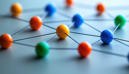 Obraz premium A Network of colorful spheres connected by lines, symbolizing financial strategies and planning