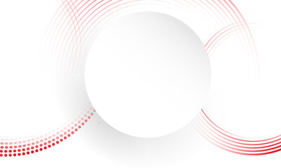 Abstract white background with red circle lines and red circle dots. The concept of digital future technology. Vector illustration.