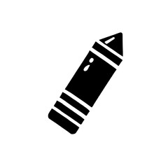 Crayon Icon: A simple, bold black icon depicting a crayon, perfect for use in digital projects, websites, and applications.