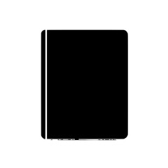 Closed Book Icon:  A minimalist black silhouette of a closed book against a transparent background.  This simple icon is ideal for websites, apps, and presentations.  