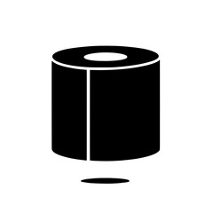 Toilet Paper Roll Icon: A minimalist black and white icon depicting a toilet paper roll, perfect for representing hygiene, cleanliness, and household essentials.