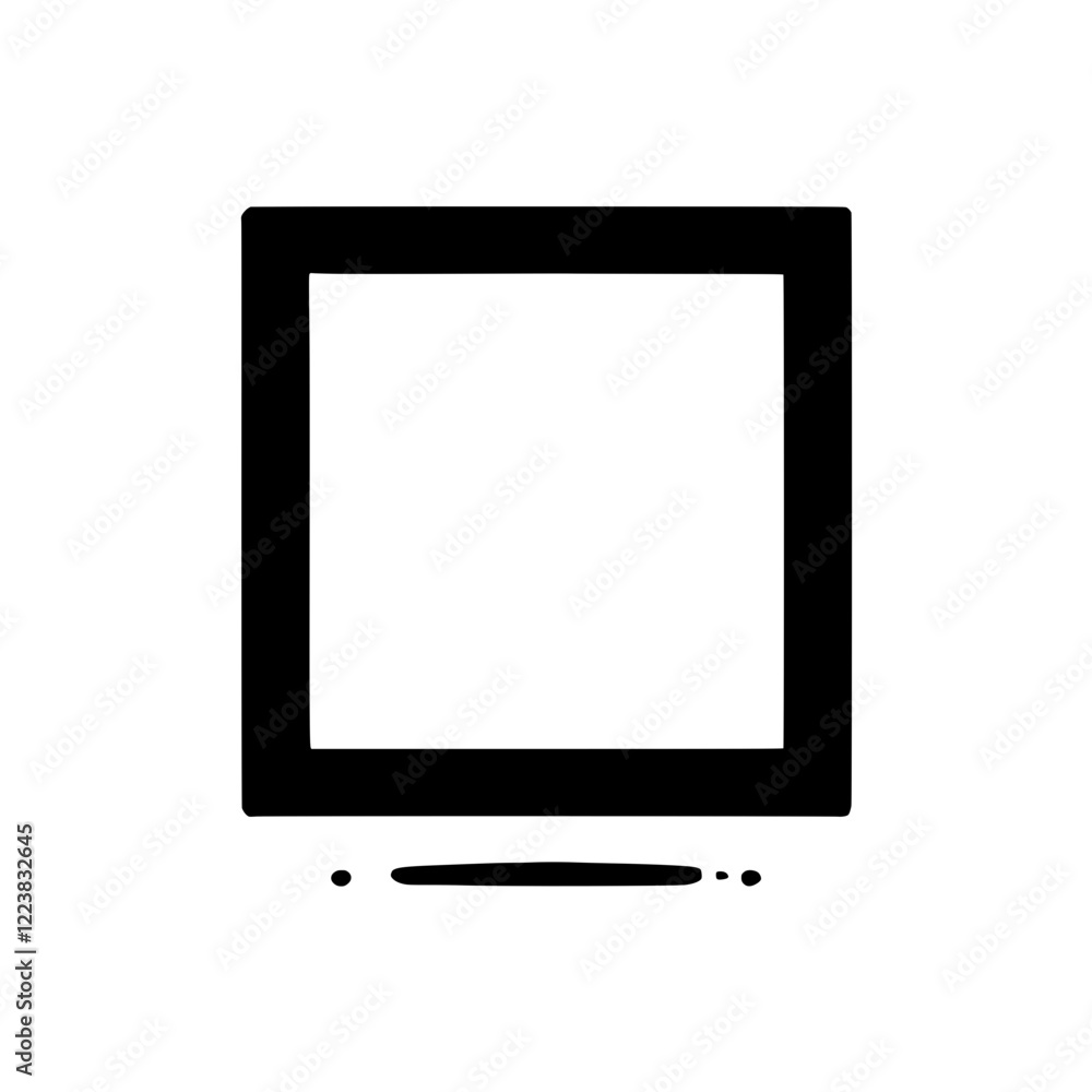 Poster simple square frame: a minimalist black square frame with a subtle base, perfect for adding a clean,