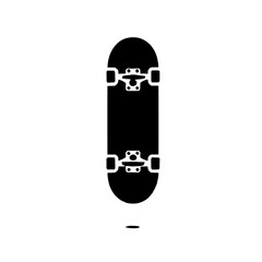 Skateboard Icon: A minimalist black silhouette of a skateboard, viewed from above, set against a clean background.  This simple yet striking icon is perfect for representing skateboarding.