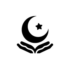 Crescent Moon and Star in Open Hands: A powerful symbol of faith and hope, a crescent moon and star are held in two open hands, radiating spirituality and unity.