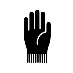 Protective Gloves Icon: A simple yet effective black icon depicting a hand wearing a protective glove, ideal for safety, industrial, or construction related projects.  