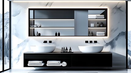 Minimalist Matte Black Luxury Washroom Concept with White Porcelain Elements and Polished Gray Stone Countertop Designed for a Refined Contemporary Residential or Commercial Bathroom Space