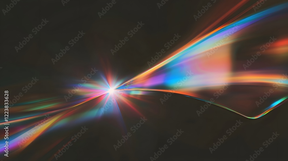 Poster Mesmerizing prism light leak texture with dreamy flare and glowing bokeh effects creates a magical and atmospheric overlay on a dark background