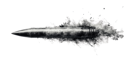 Bullet Impact: A dramatic high-speed close-up of a bullet in motion, leaving a trail of explosive debris.  The image is striking in its intensity and detail.