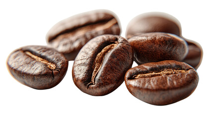 Obraz premium Roasted Coffee Beans: Rich, dark roasted coffee beans, glistening with oils, promise a rich and aromatic brew. A close-up shot highlighting the textures and details of each bean.