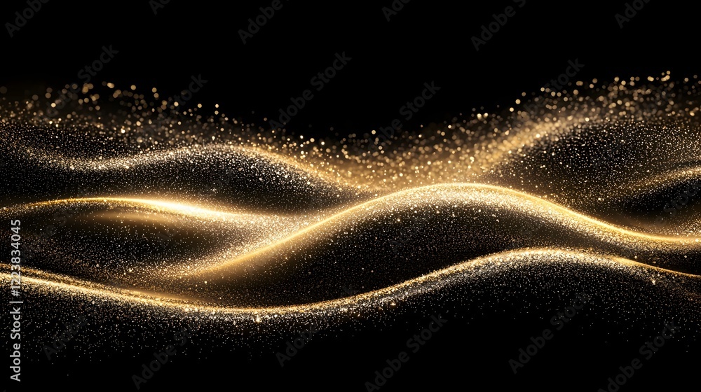 Aufkleber Elegant gold dust glitter and sparkle wave texture gracefully flowing across a deep black background creating a mesmerizing and shimmering effect perfect for glamorous designs