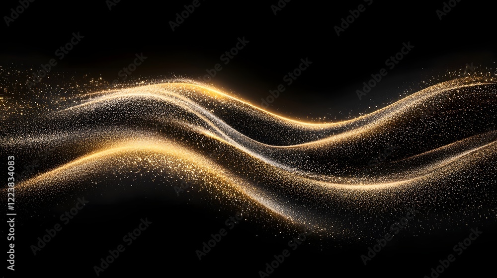 Poster mesmerizing gold dust wave sparkling against a rich black backdrop with fine shimmering details crea