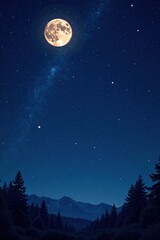 Starry night sky with a full moon and constellations, darkness, night