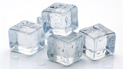 Four Ice Cubes on White Background