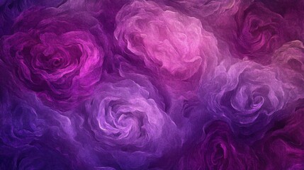 Abstract floral pattern in purple and pink tones ideal for backgrounds or print design with textured rose shapes conveying romantic mood in dreamy artistic style for creative projects