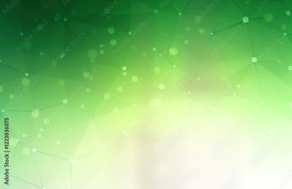 Poster Abstract polygonal design background in light green, white tones. Modern geometric shapes create techy backdrop. Illustration features connected polygons, light effects. Elegant design suitable for