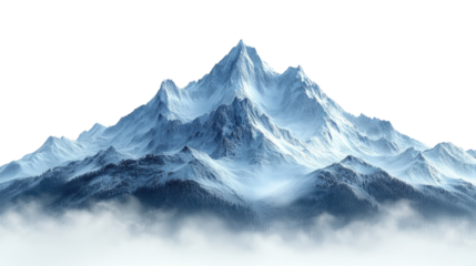 Majestic Snow-Capped Peak: A breathtaking, isolated mountain peak, its summit shrouded in mist, dominates the scene. The image evokes a sense of serenity, grandeur.