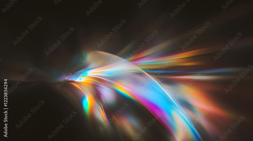 Aufkleber Stunning abstract prism inspired light leak effect with shimmering glow scattered bokeh highlights and dynamic flares on a rich black background  Vibrant iridescent