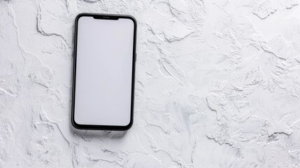 Smartphone mockup, blank screen, white texture background, copy space, app design