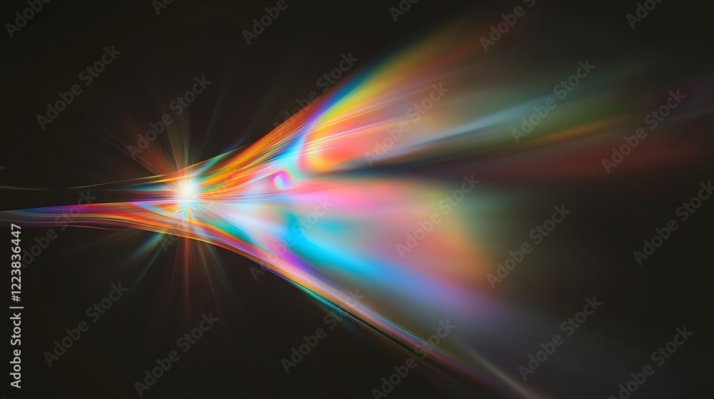 Poster A vibrant and colorful prism light leak texture with magical bokeh and intricate flares offering an ethereal and surreal effect on a deep black canvas