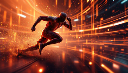 Futuristic Athlete Running Through A Digital Space