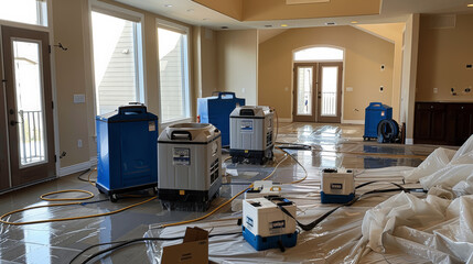Industrial mold removal equipment setup in residential space