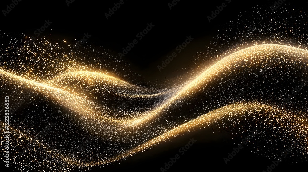 Aufkleber Mesmerizing golden glitter waves twinkling and shimmering dynamically on a dark background creating a stunning and captivating abstract visual effect