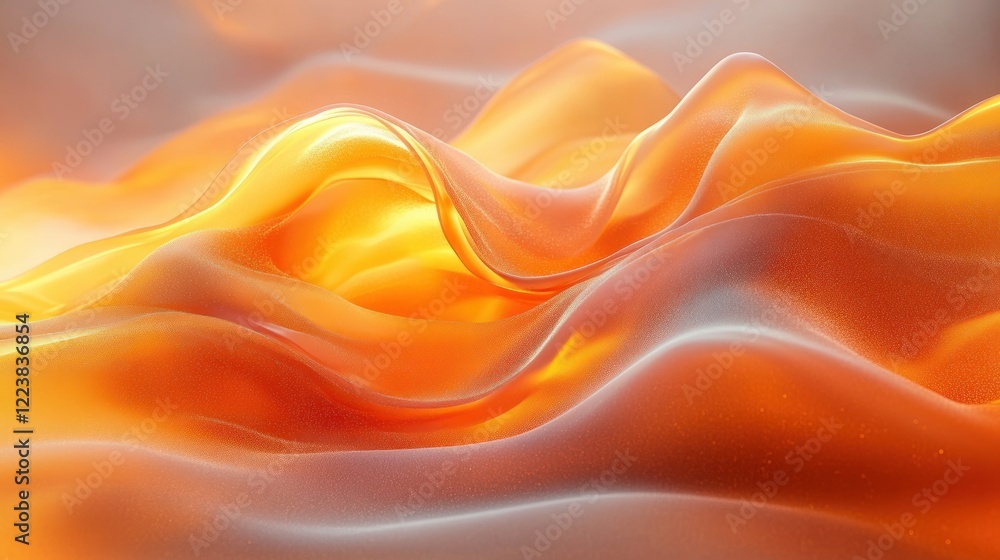 Poster glossy orange and yellow fluid waves abstract background with gradient texture and soft lighting