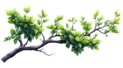 Spring Branch with Fresh Leaves: A vibrant branch adorned with delicate, bright green leaves, symbolizing new growth and the beauty of springtime.&nbsp;