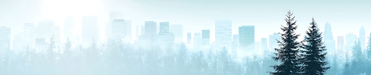 Obraz premium Serene Cityscape with Trees in Foggy Atmosphere