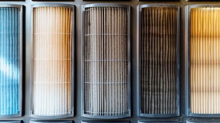 Seasonal changes HVAC filters displayed side by side, showcasing dirt accumulation and