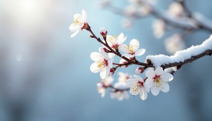 Obraz premium Snowy branches bloom with delicate white blossoms, bloom, nature