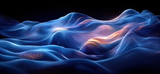 Blue Abstract Background with Smooth Gradients and Gentle Curves in Dark Grainy Texture