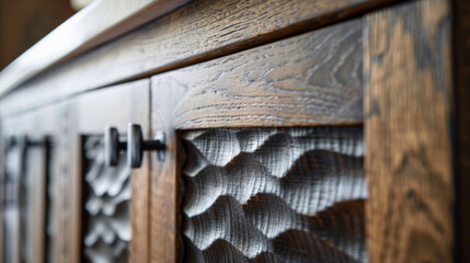 Stylish wooden cabinet doors with unique textured patterns and details