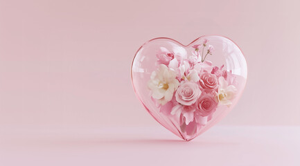 Obraz premium Crystal heart with flowers in an ethereal composition. Perfect for love greeting cards and romantic ads.